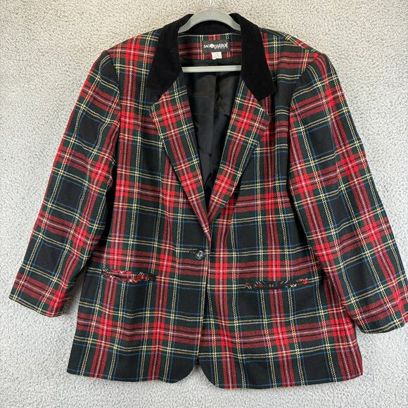 Sag Harbor Jackets & Blazers - Vtg Plaid Blazer Jacket Womens 20W Wool Academia Preppy Corpcore Velvet Tartan